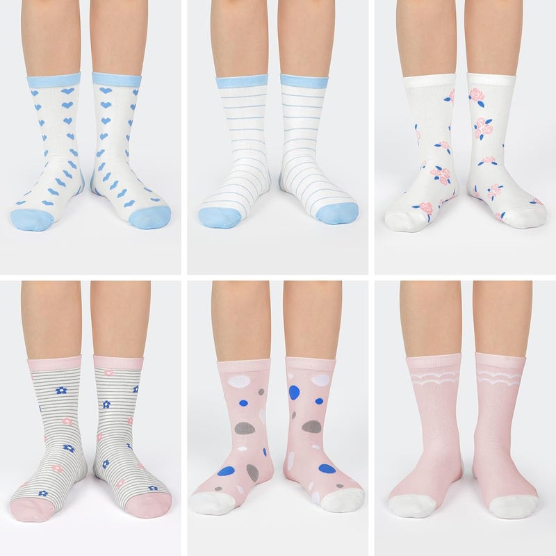 Socksfad Store 6 Pairs Cotton Crew Socks for Women, Breathable Novelty Funny Striped Dot Casual Cute Calf Socks Size 6-12 - Image 4